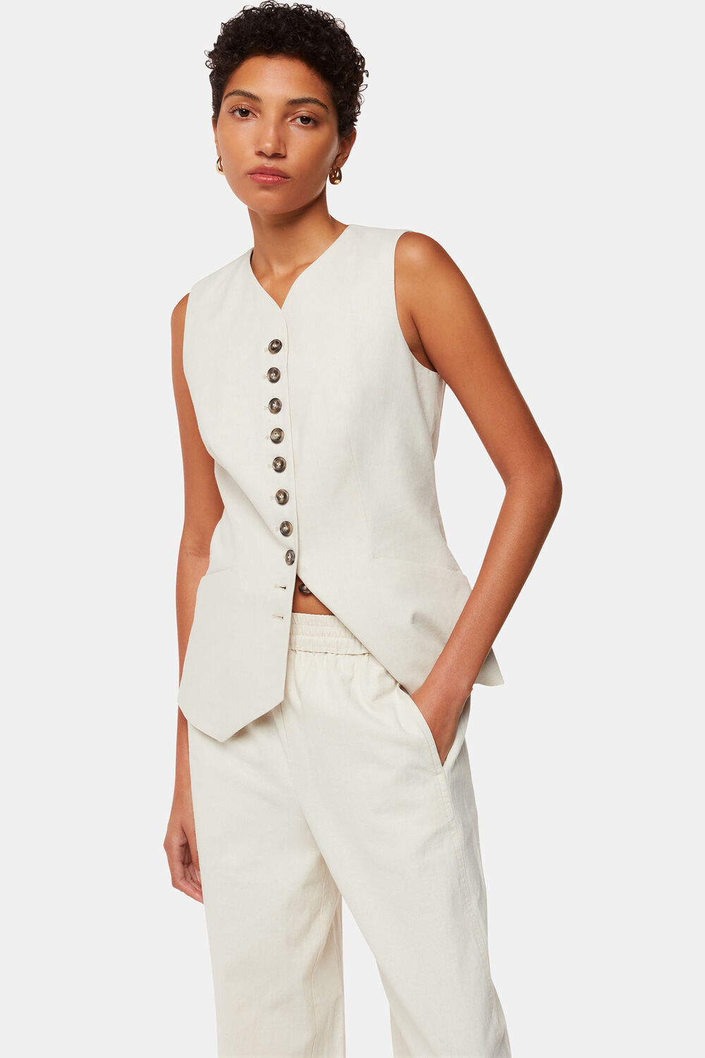 Oatmeal Lindsey Linen Blend Trouser