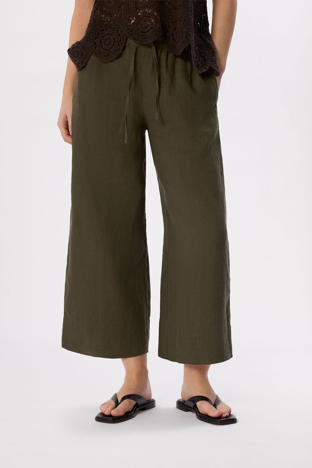 Elasticated Linen Crop Trouser