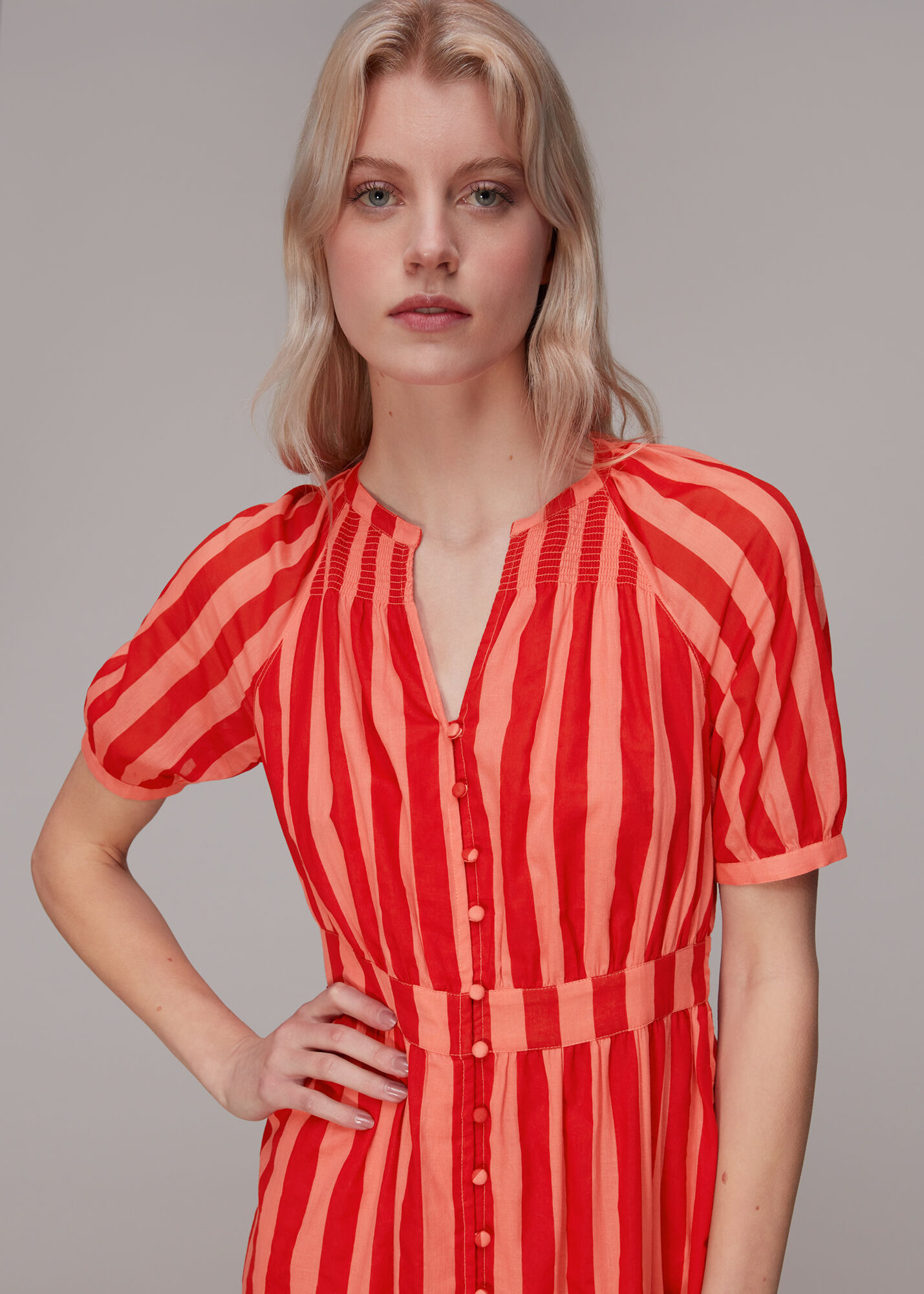 Red/Multi Tori Stripe Cotton Voile Dress WHISTLES