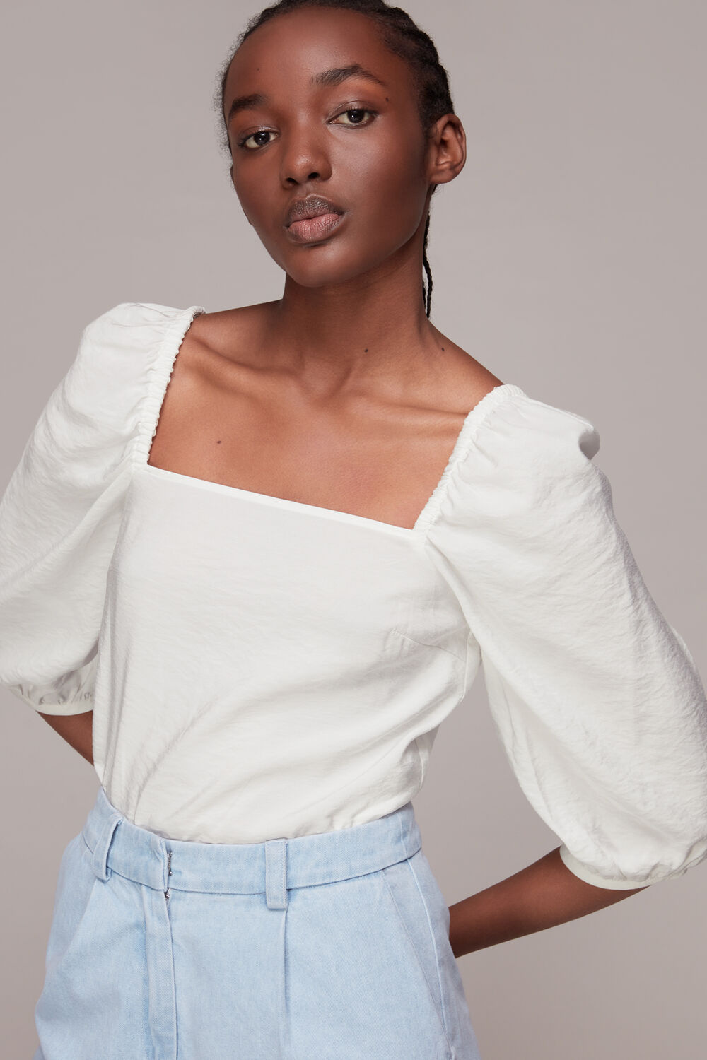 White Blanche Square Neck Top