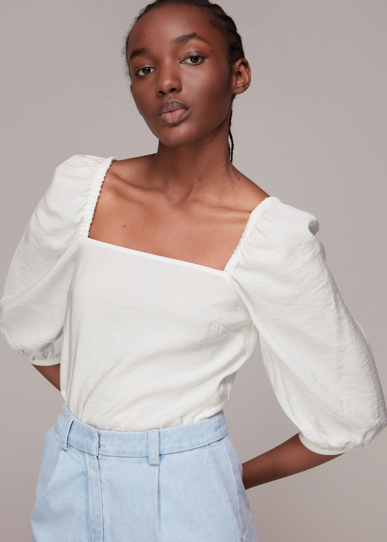 White Blanche Square Neck Top, WHISTLES