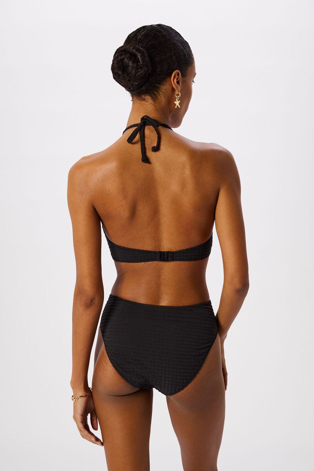 Black Textured Gingham Bikini Bottom