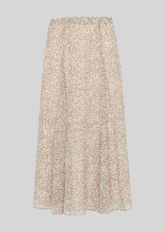 White Sketched Floral Skirt