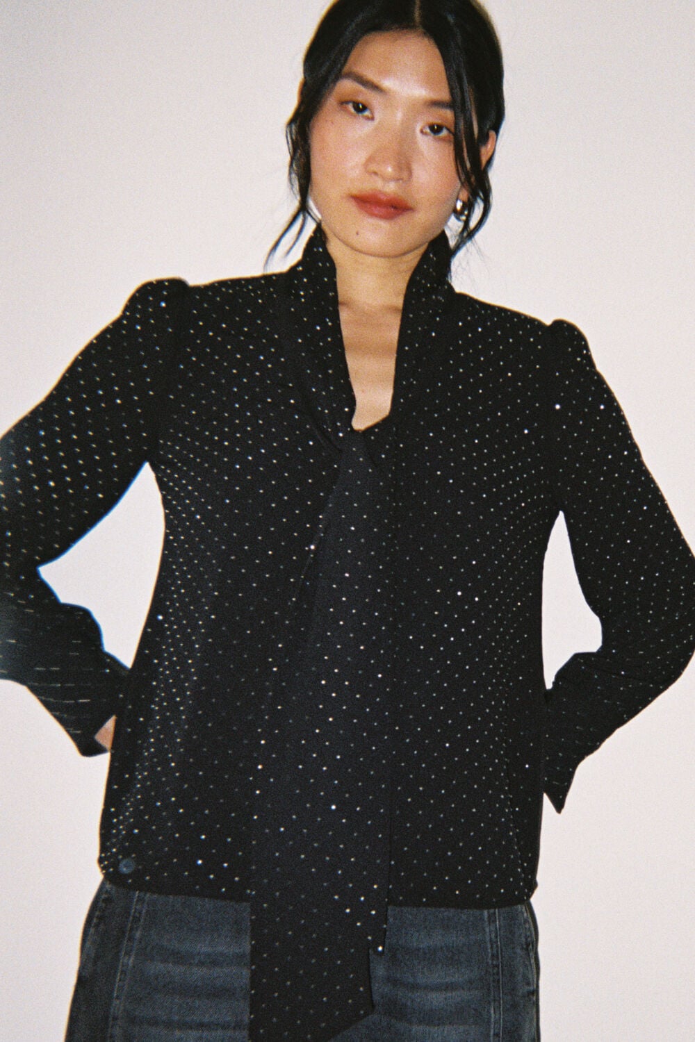 Black Sparkle Hot Fix Scarf Top