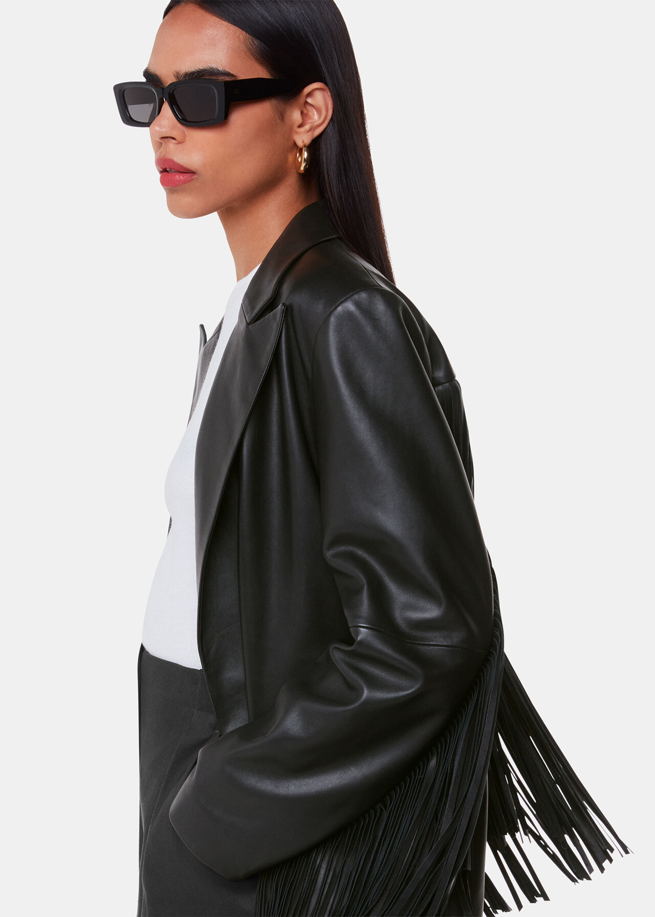 Black Gia Leather Fringed Jacket WHISTLES Whistles US