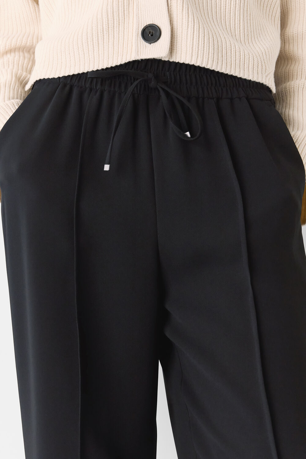 Black Drawstring Waist Crepe Trouser