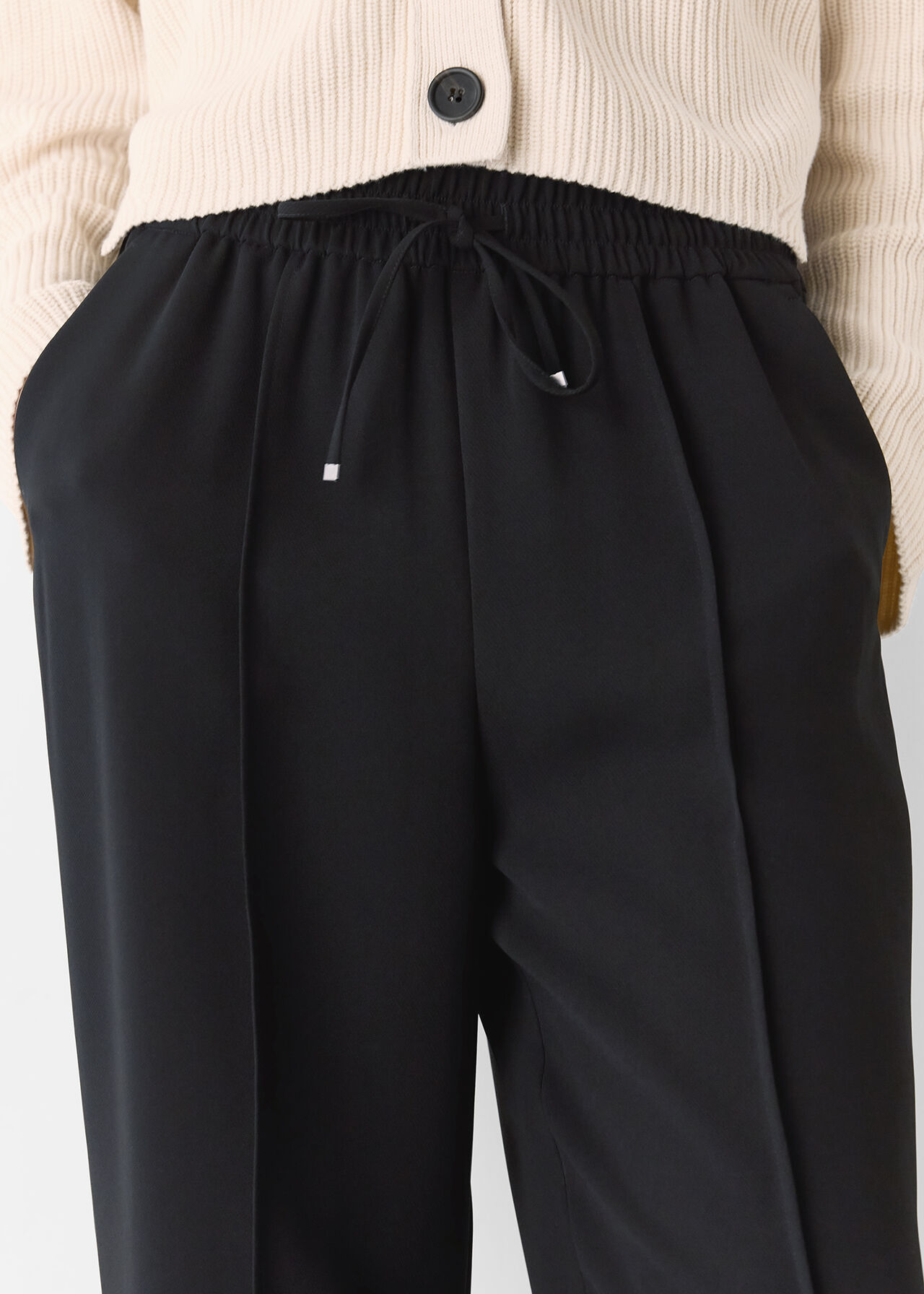 Drawstring Waist Crepe Trouser