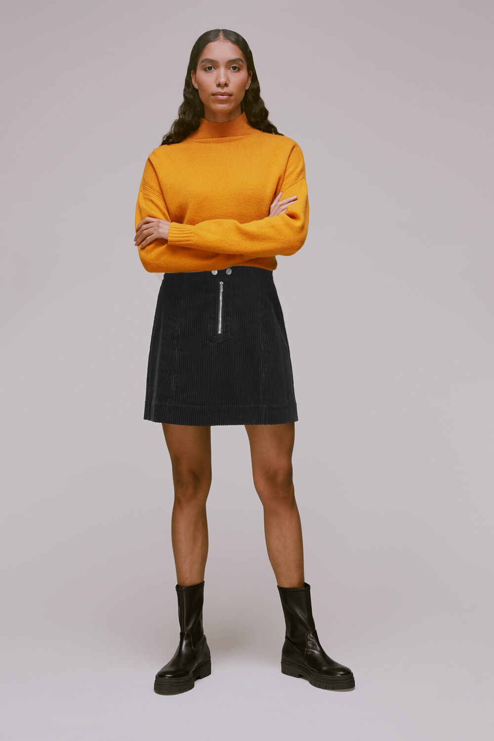 Zip Front Cord Mini Skirt