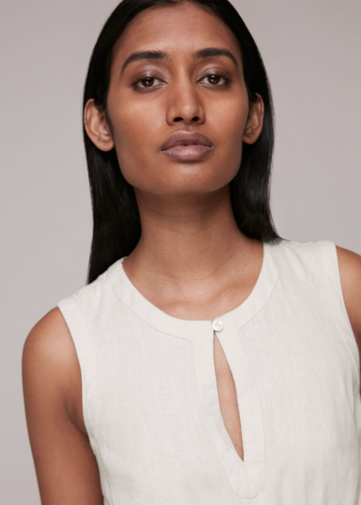 Stone Matilda Smocked Linen Dress WHISTLES Whistles