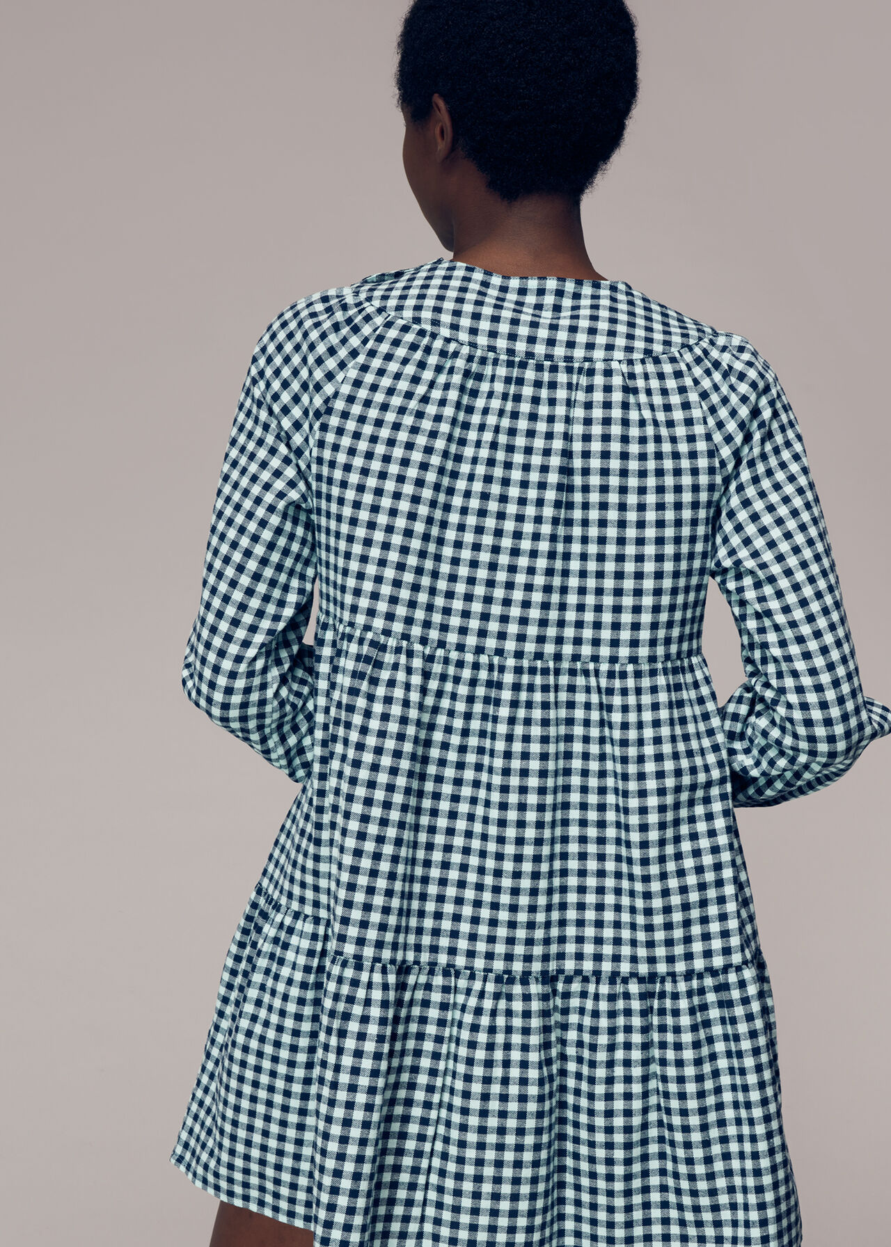 Multicolour Gingham Tiered Trapeze Dress Whistles Whistles