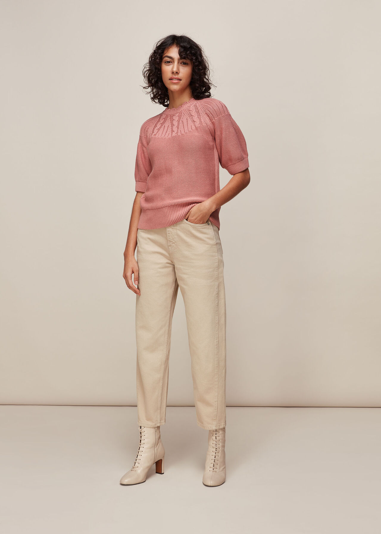 Bell Sleeve Cable Knit Pale Pink