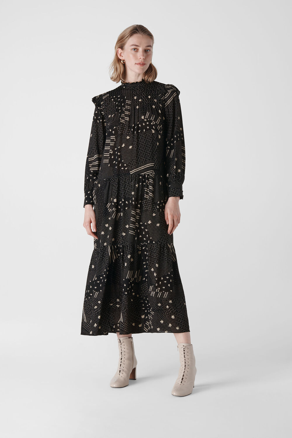 Ona Patchwork Print Dress Black/Multi