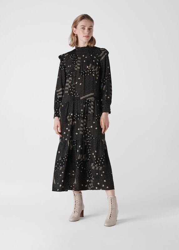 Black Ona Patchwork Print Dress