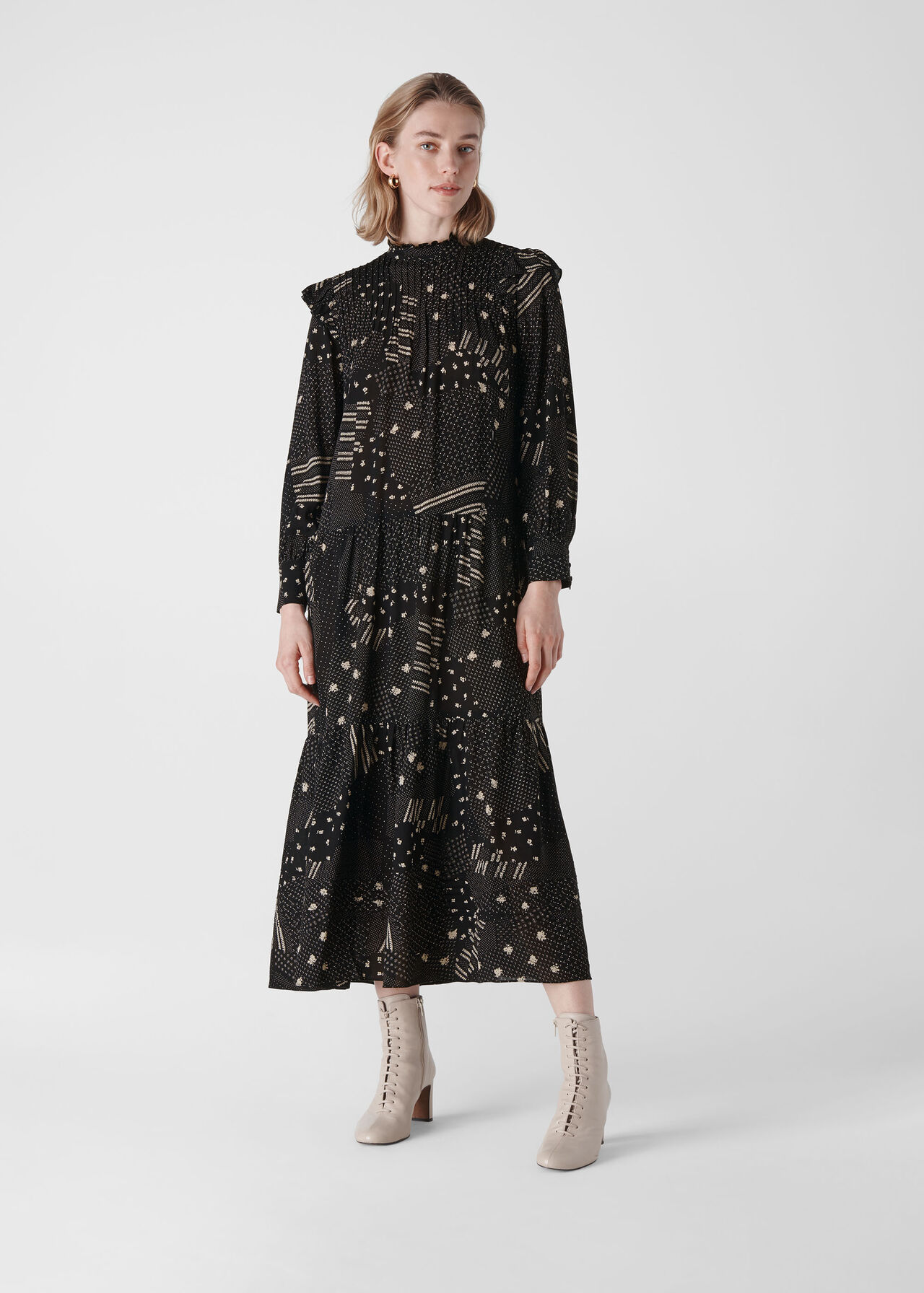 Ona Patchwork Print Dress Black/Multi