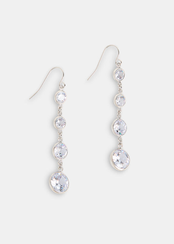 Silver Clear Gem Drop Earring