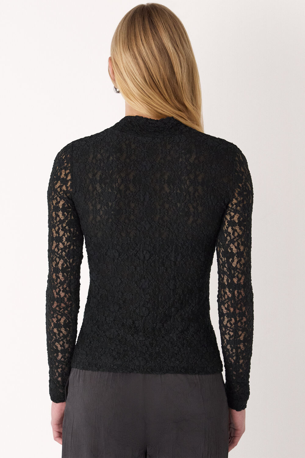Black Lace Detail High Neck Top
