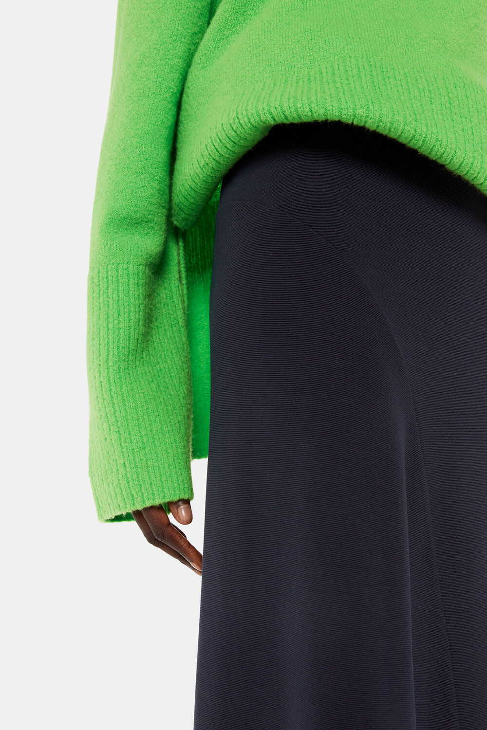 Navy Petite Ottoman Rib Curved Hem Skirt