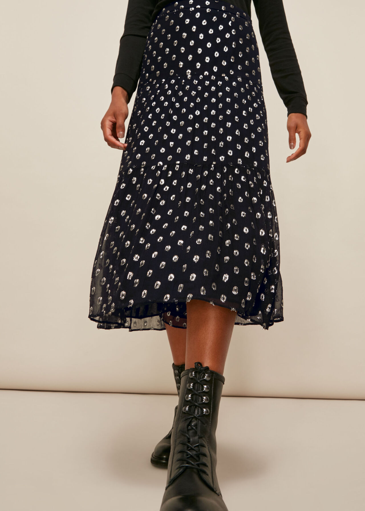 Black/Multi Metallic Dobby Skirt | WHISTLES