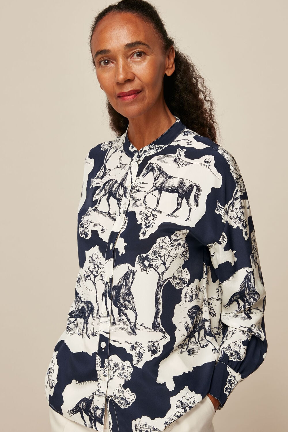 Stallion Print Silk Shirt