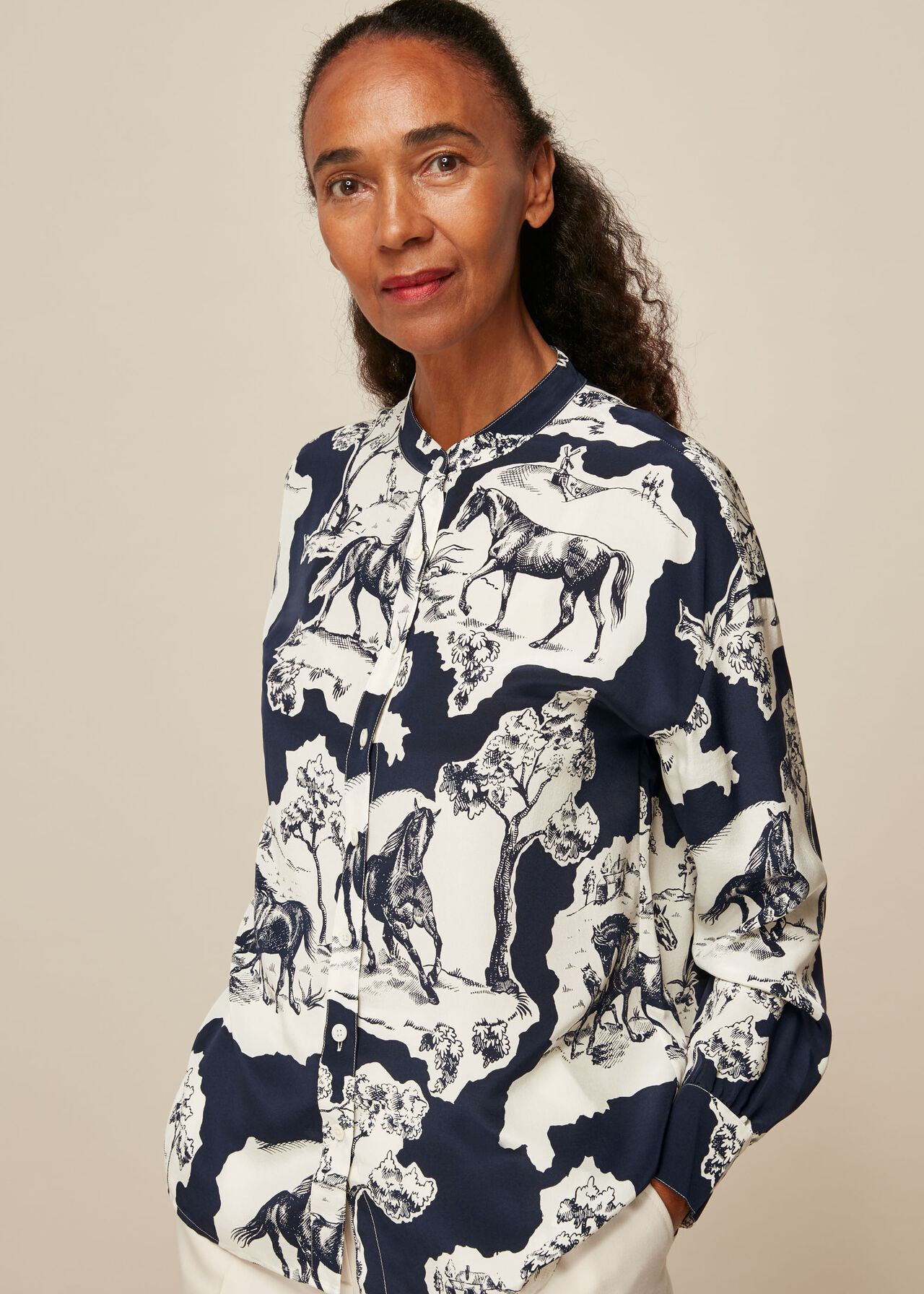 Stallion Print Silk Shirt