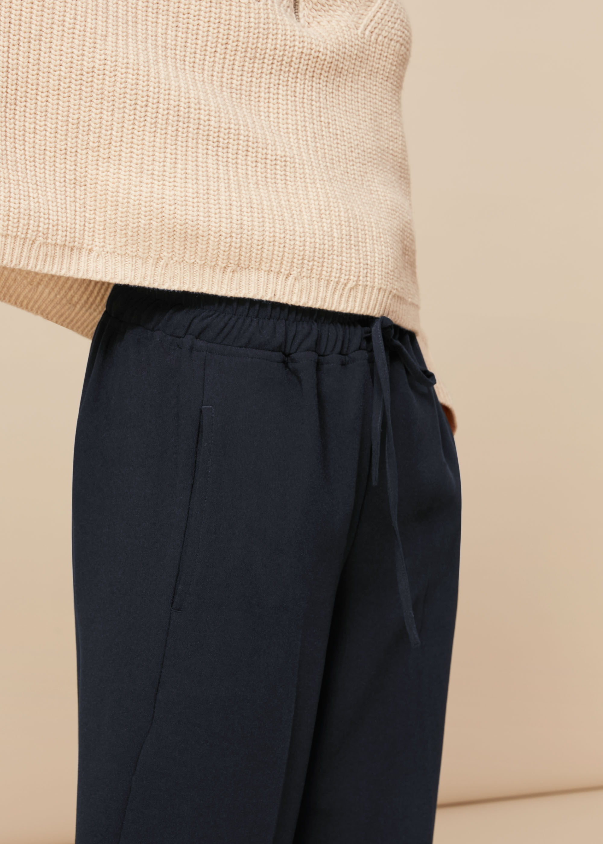 Navy Rib Cuffed Crepe Jogger