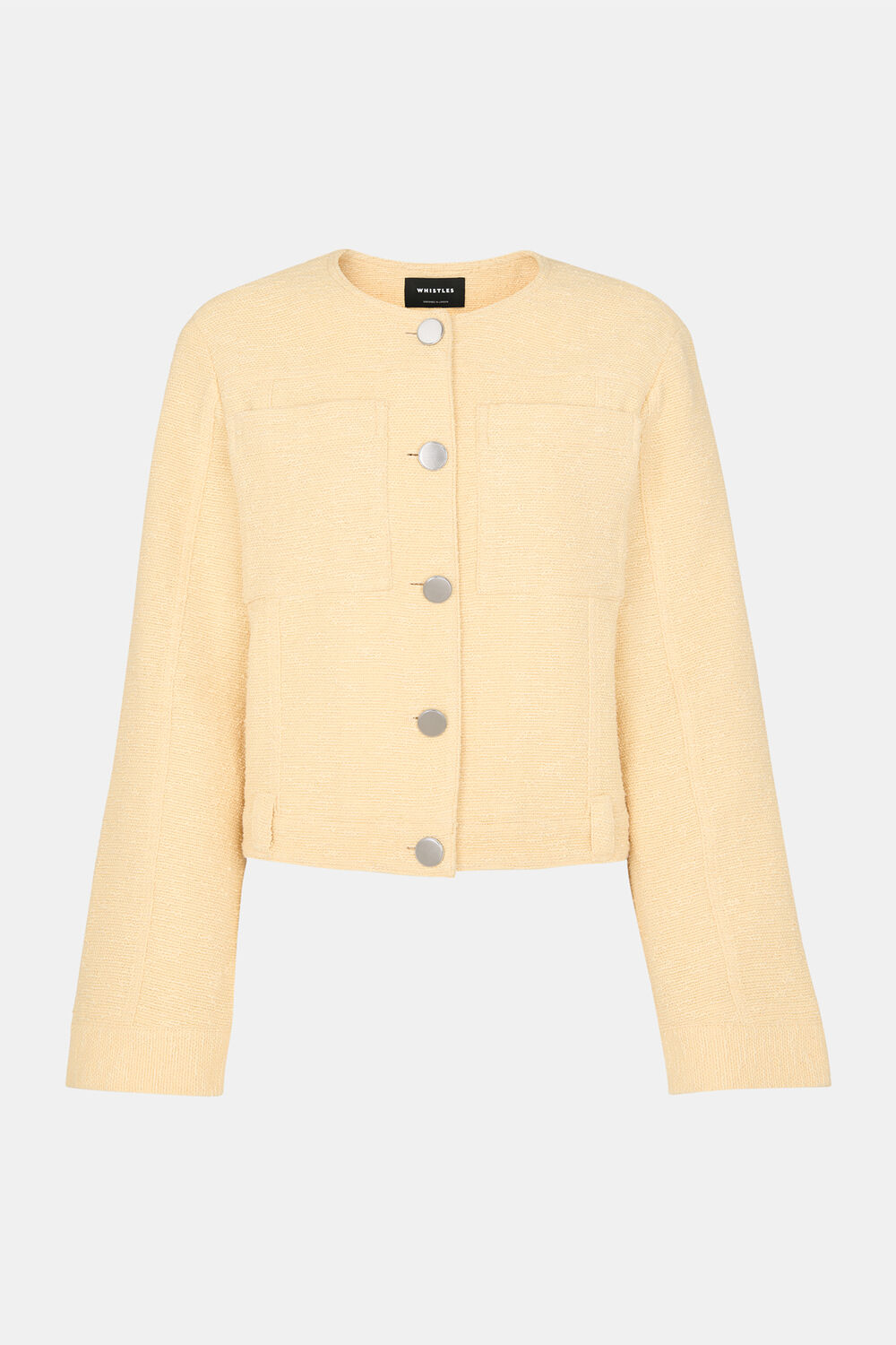 Yellow Textured Collarless Jacket