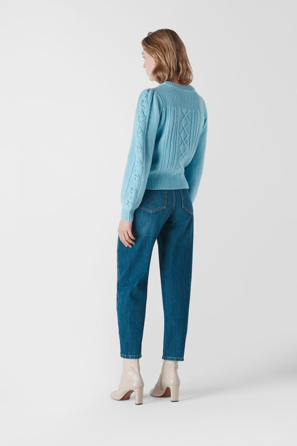 Puff Sleeve Cable Sweater Blue
