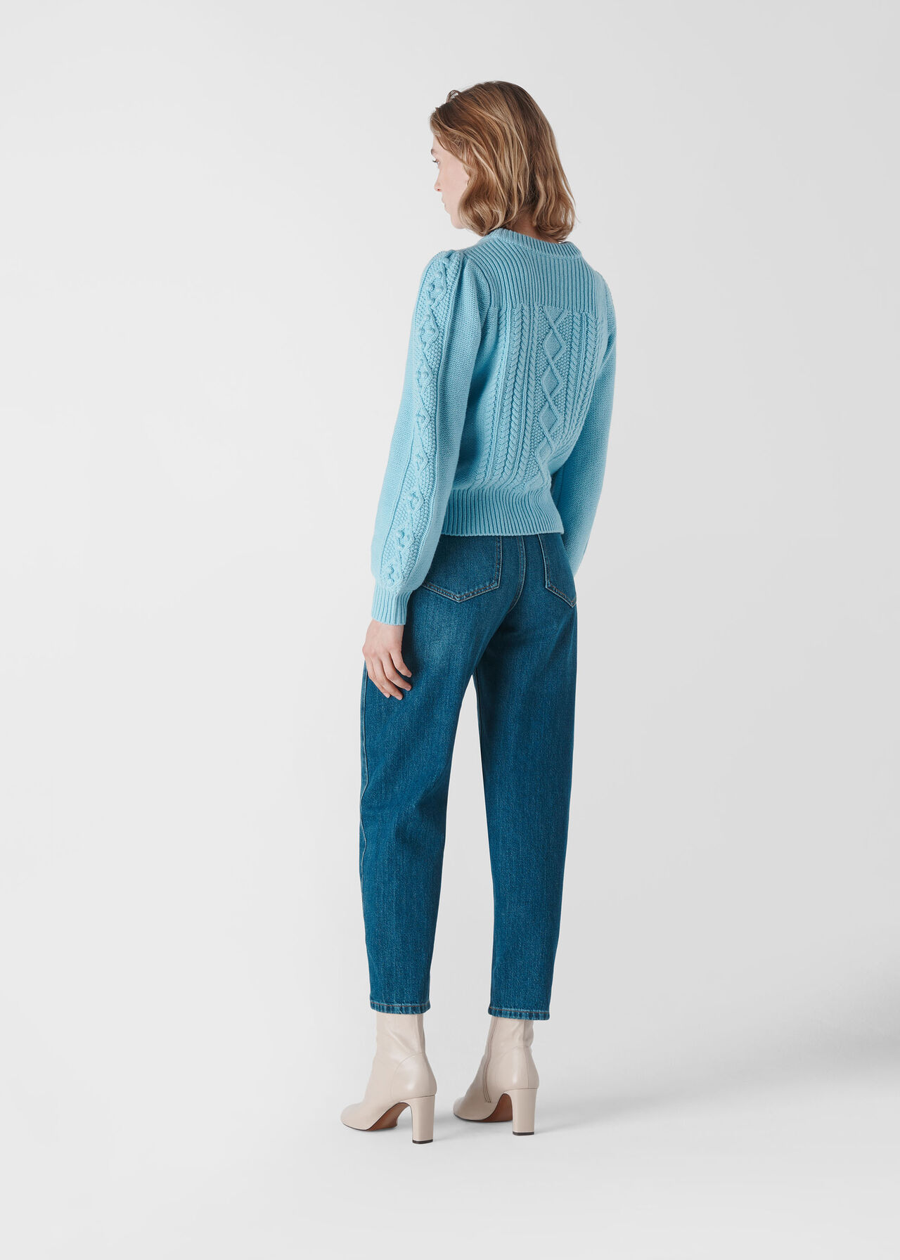 Puff Sleeve Cable Sweater Blue