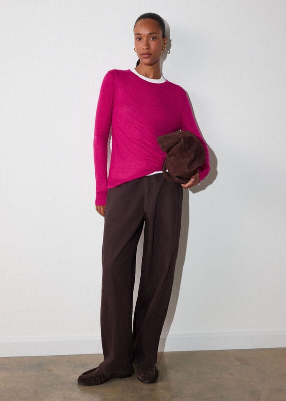 Pink Wool Mix Jersey Crew Neck