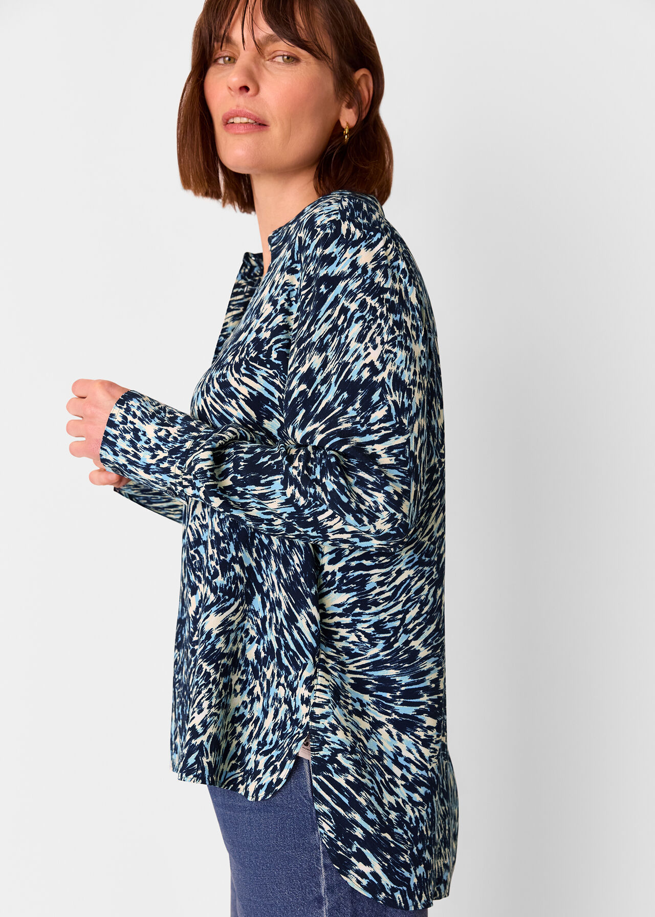 Whistles Blue Leopard Swirl Print Shirt Whistles Blue Leopard Swirl Print Shirt