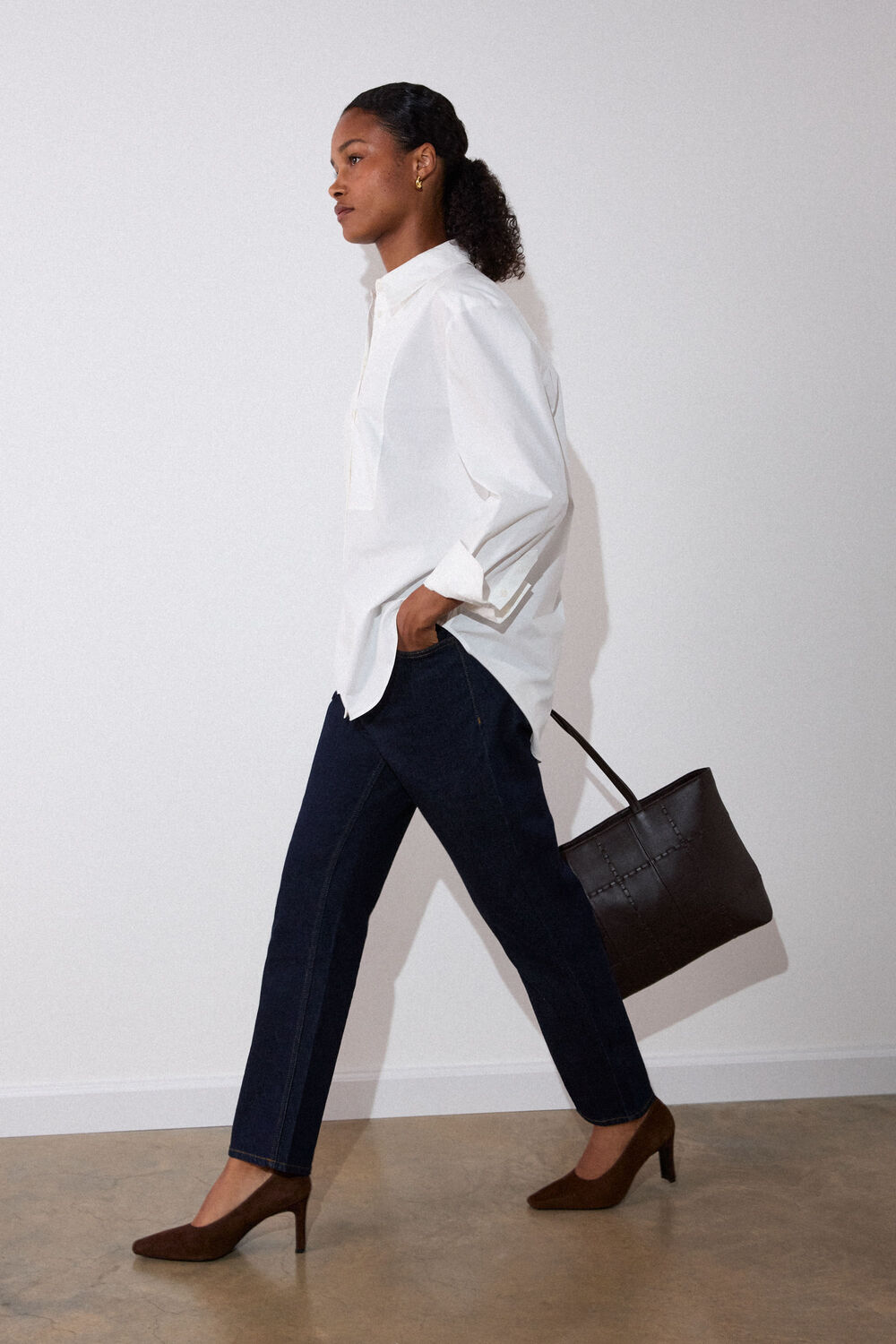 White Bib Detail Cotton Poplin Shirt