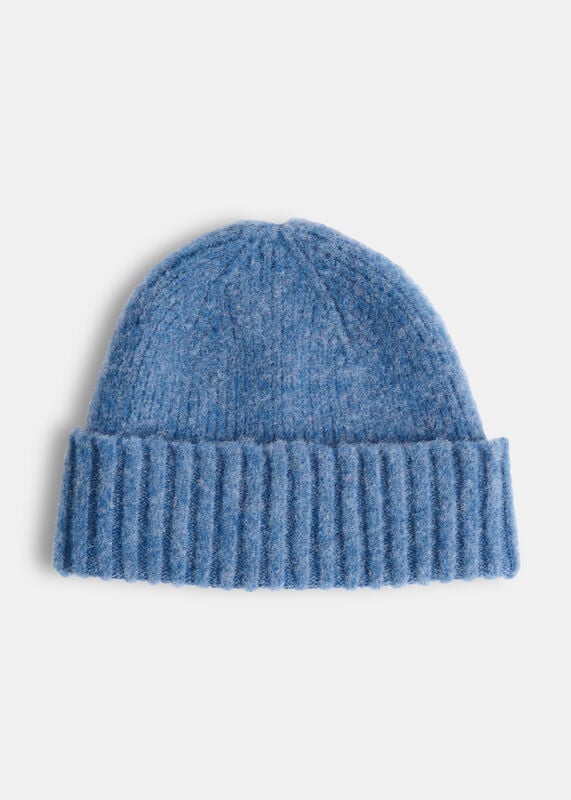 Blue Brushed Lambswool Beanie Hat