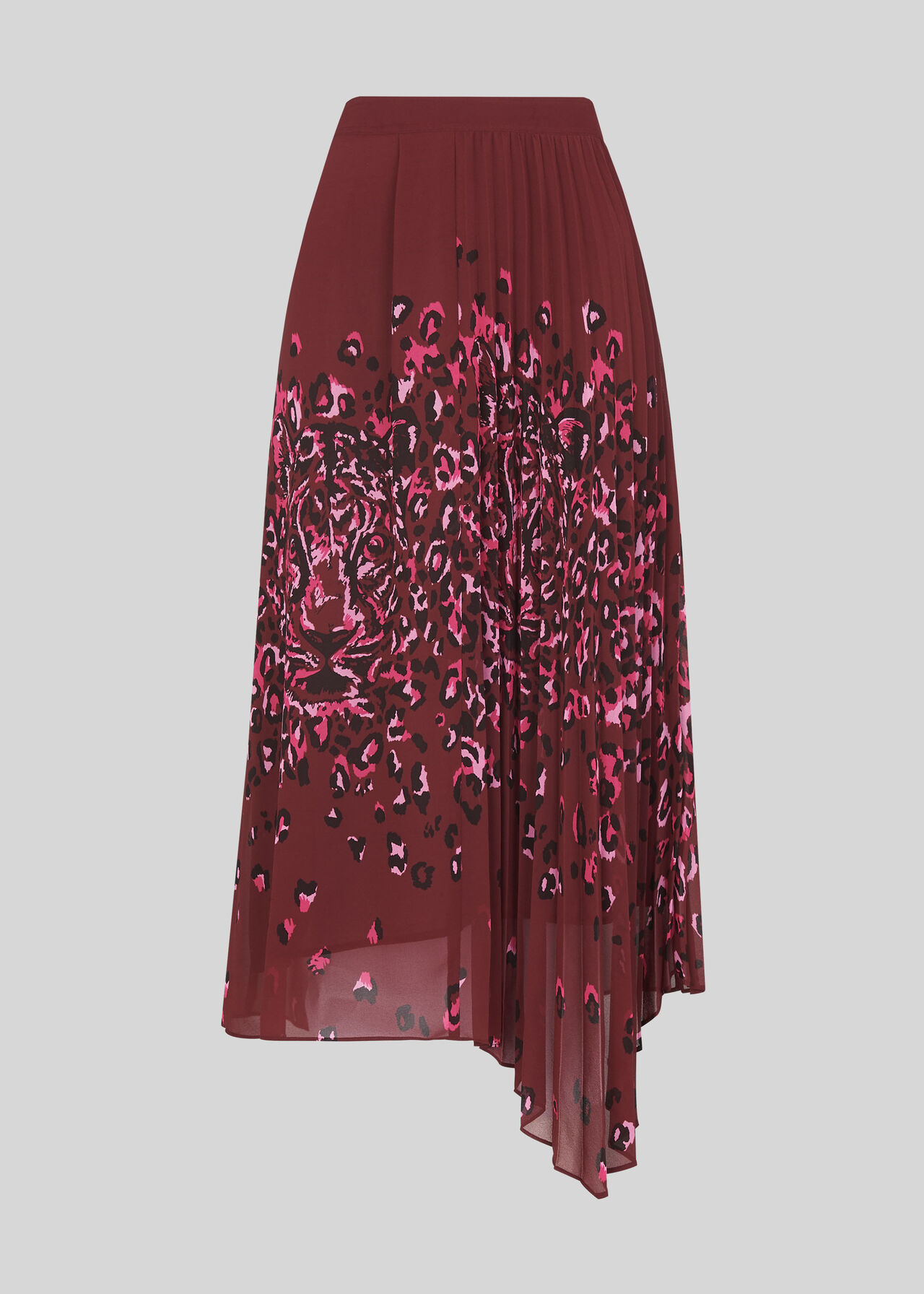 Leo Print Pleated Skirt Burgundy