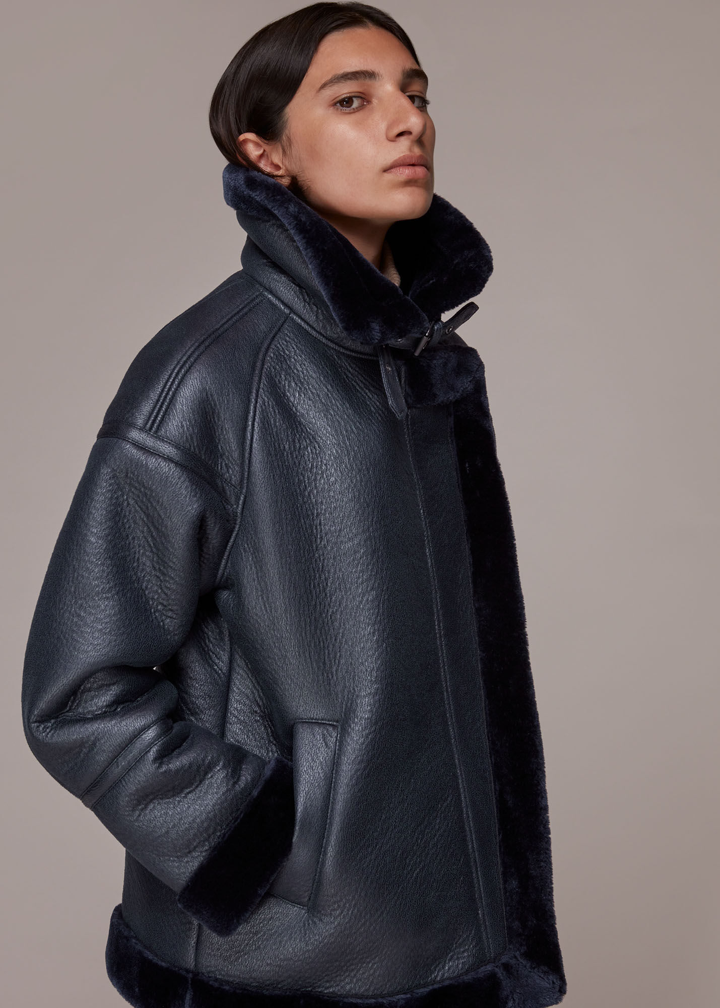 Navy Lauren Faux Fur Biker WHISTLES