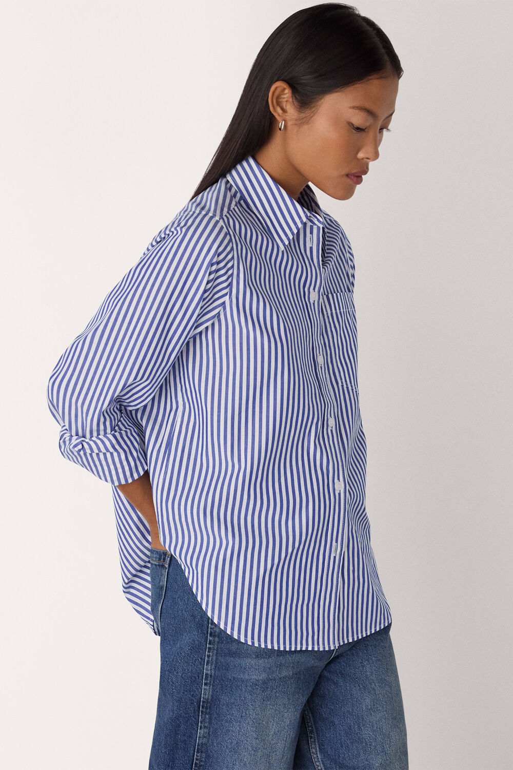 Blue Petite Relaxed Fit Stripe Shirt