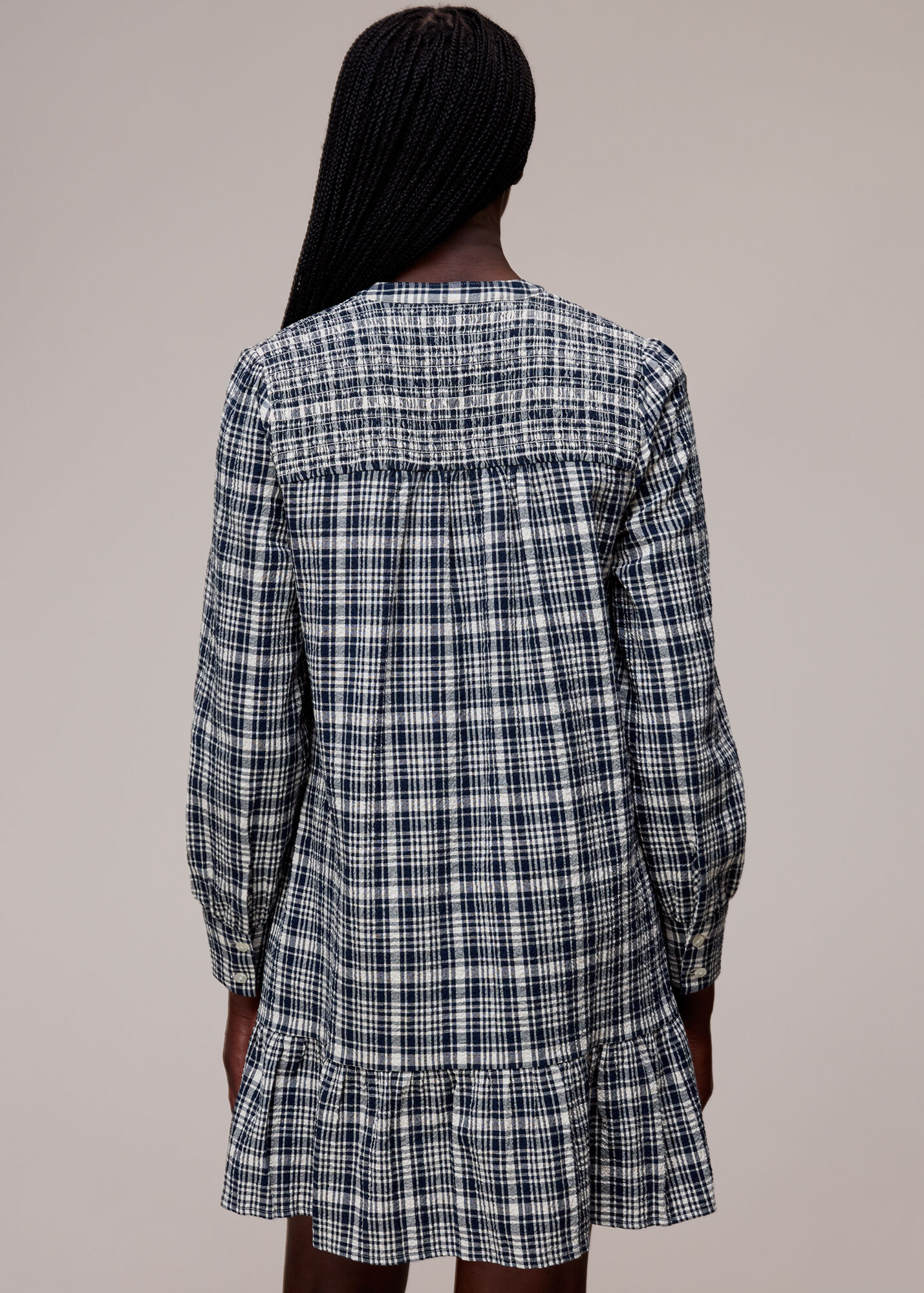 Navy/Multi Seersucker Check Flippy Dress WHISTLES