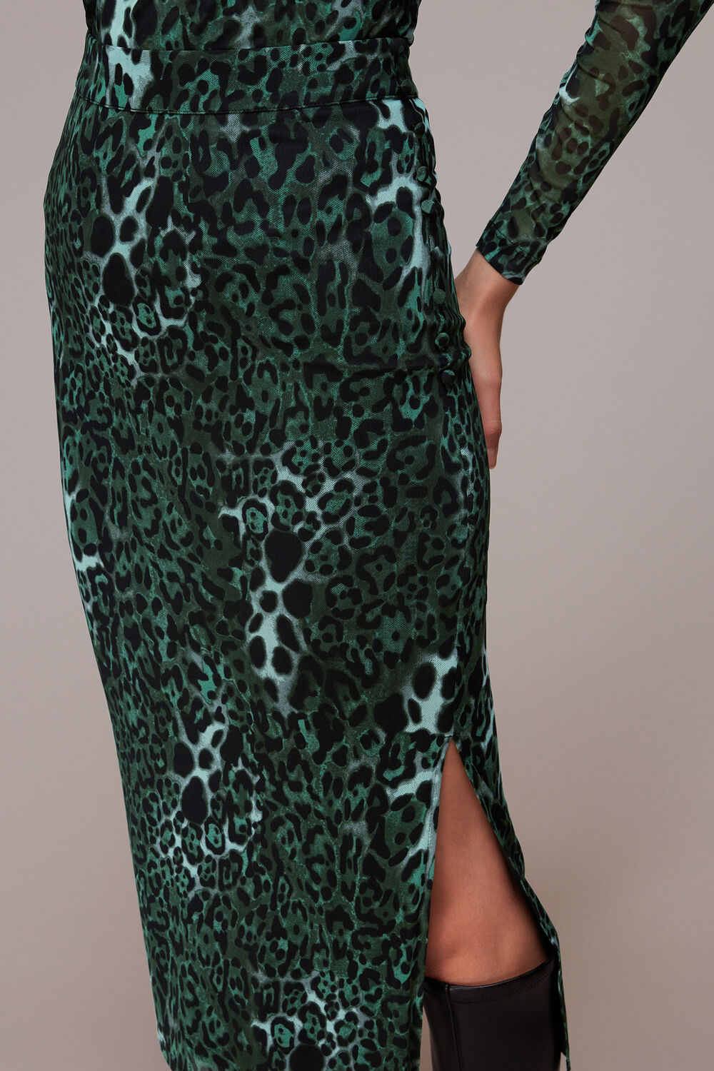 Night Cat Print Mesh Skirt