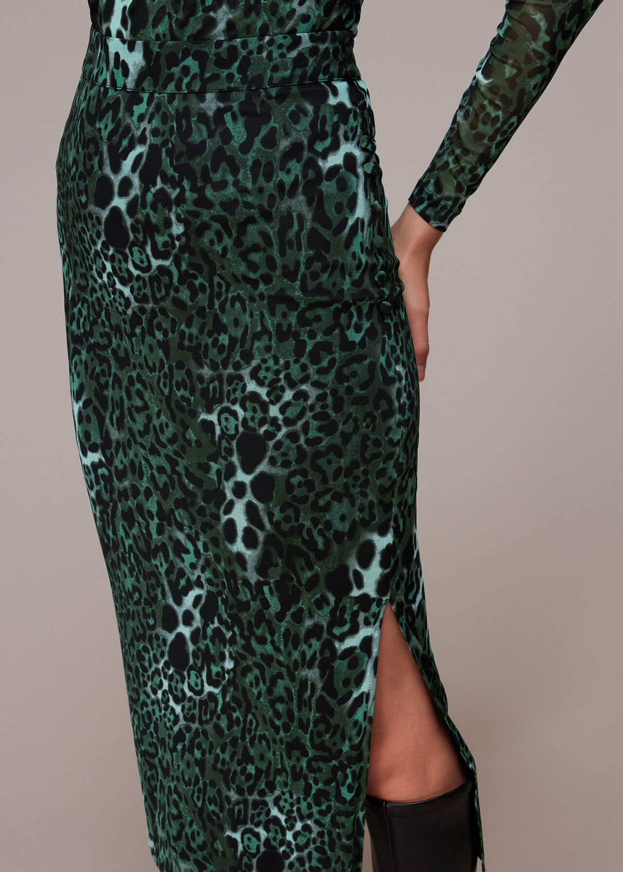 Night Cat Print Mesh Skirt
