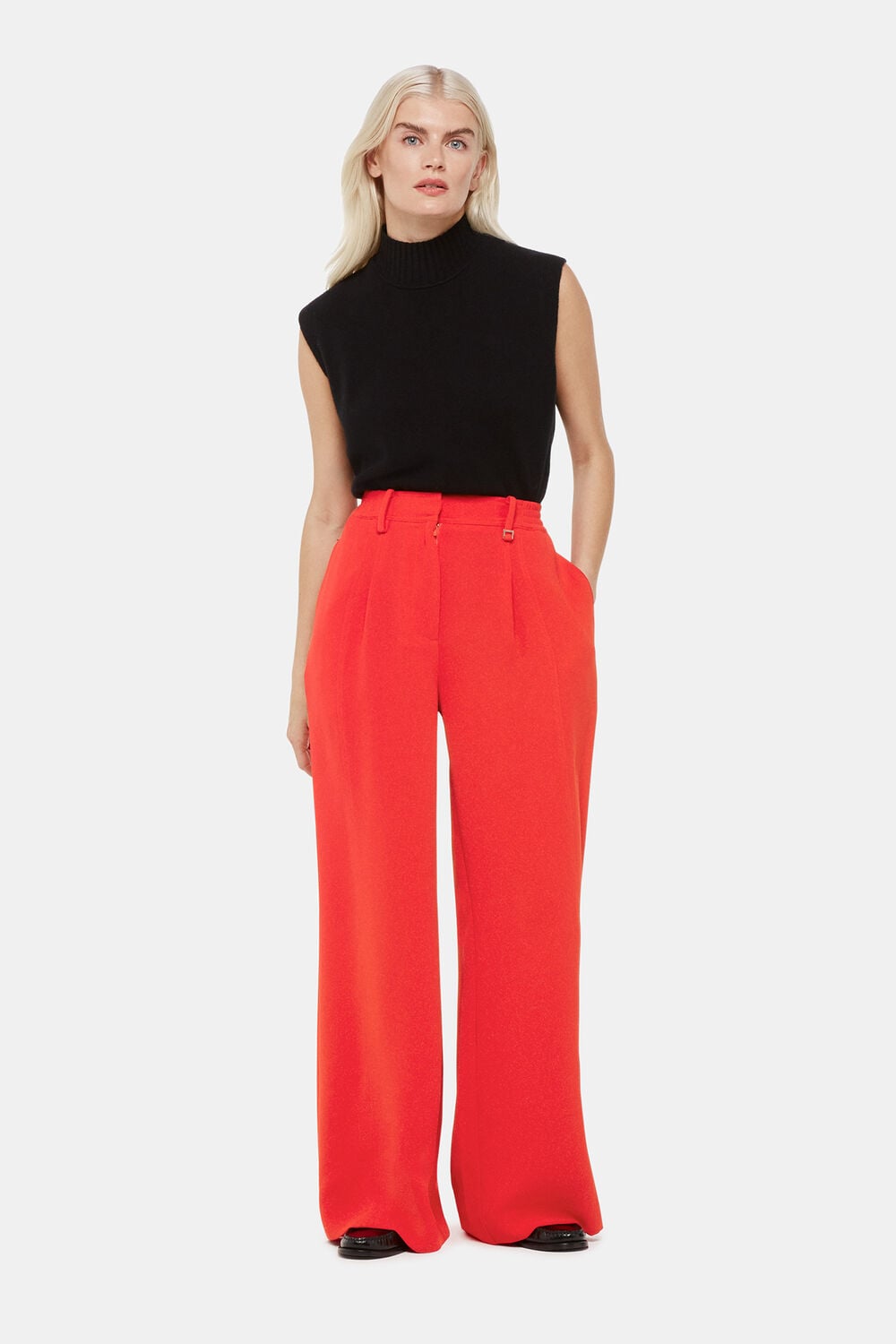 Red Petite Harper Crepe Wide Leg Trouser