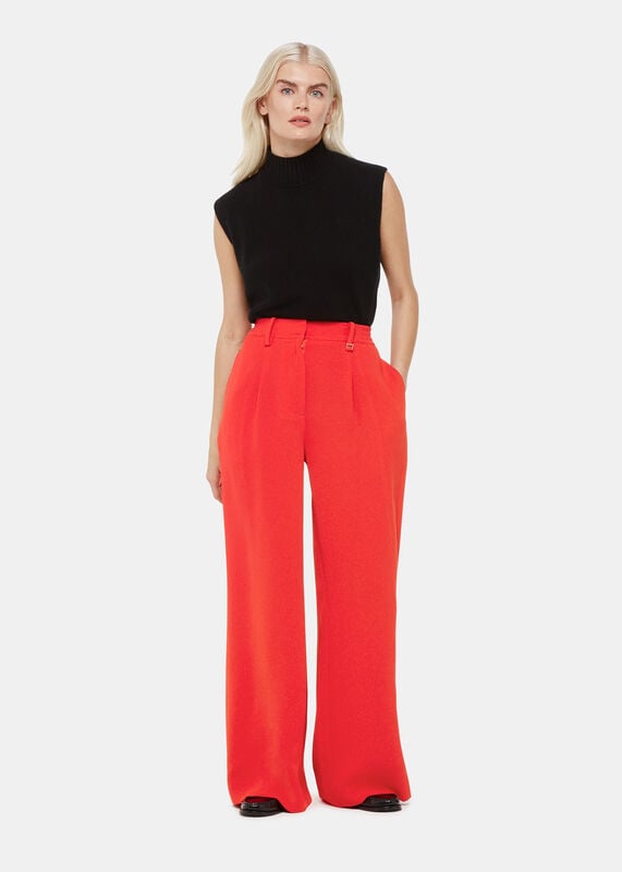 Red Petite Harper Crepe Wide Leg Trouser