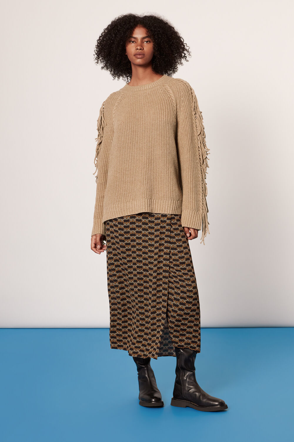 Fringe Sleeve Cable Sweater