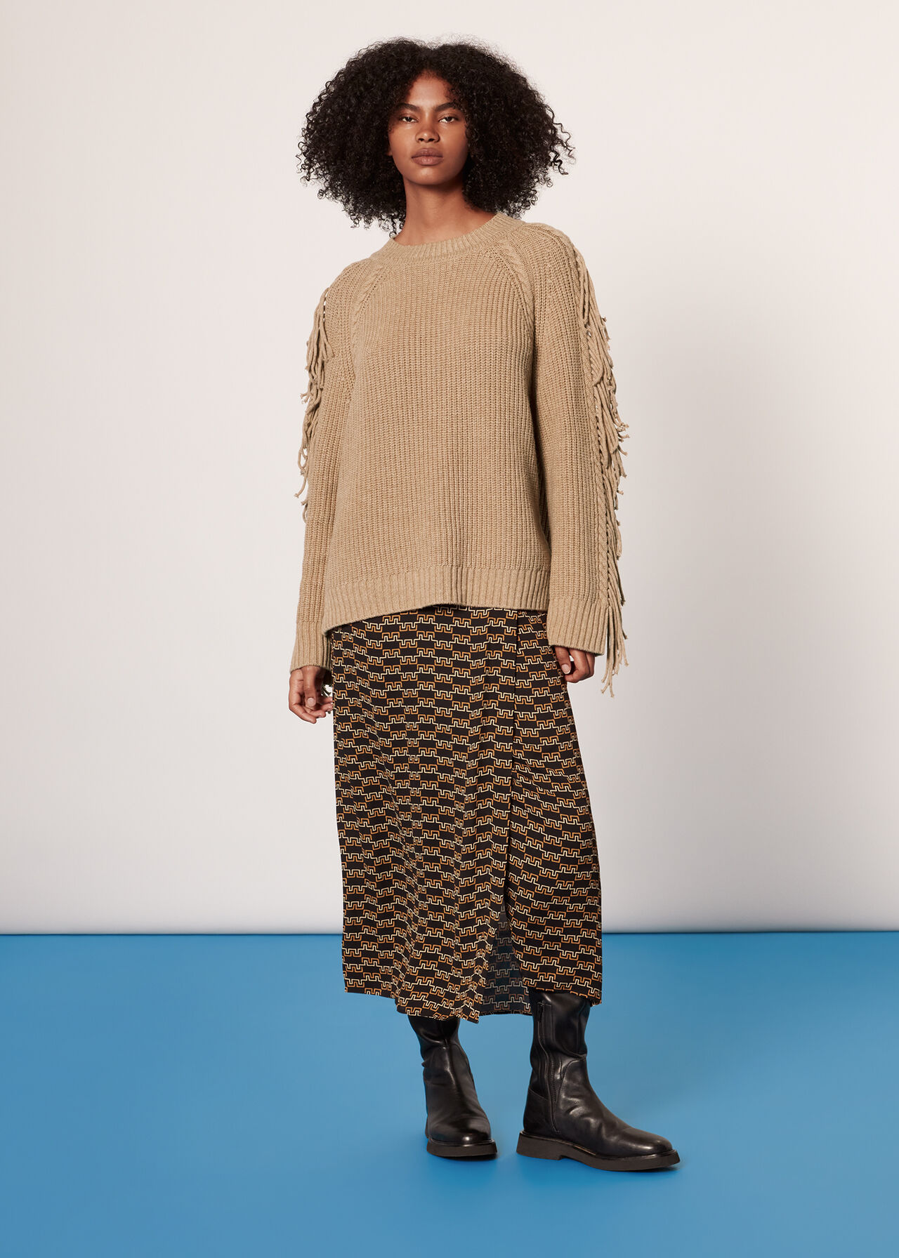 Fringe Sleeve Cable Sweater