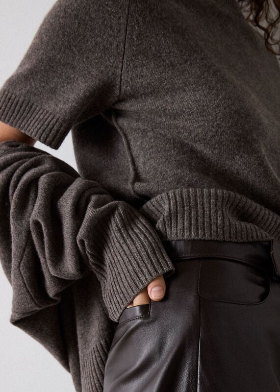 Neutral Wool V Neck Cardigan