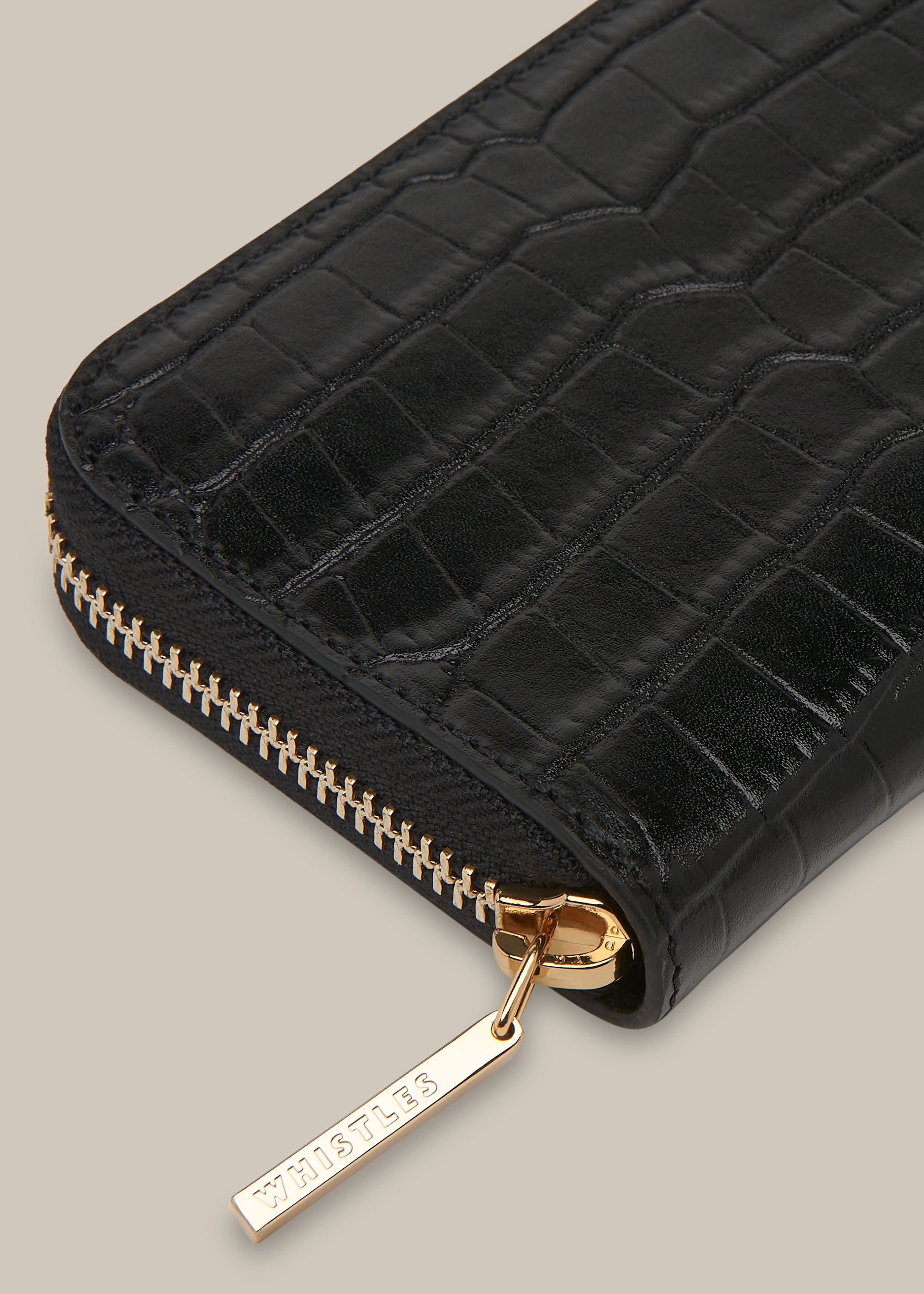 Black Kira Shiny Croc Zip Purse