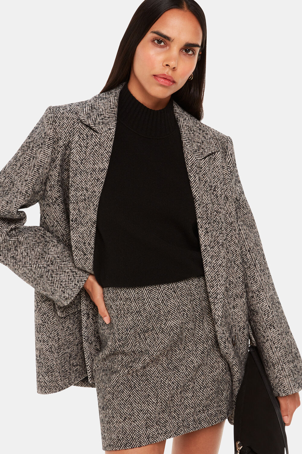 Herringbone Wool Mini Skirt