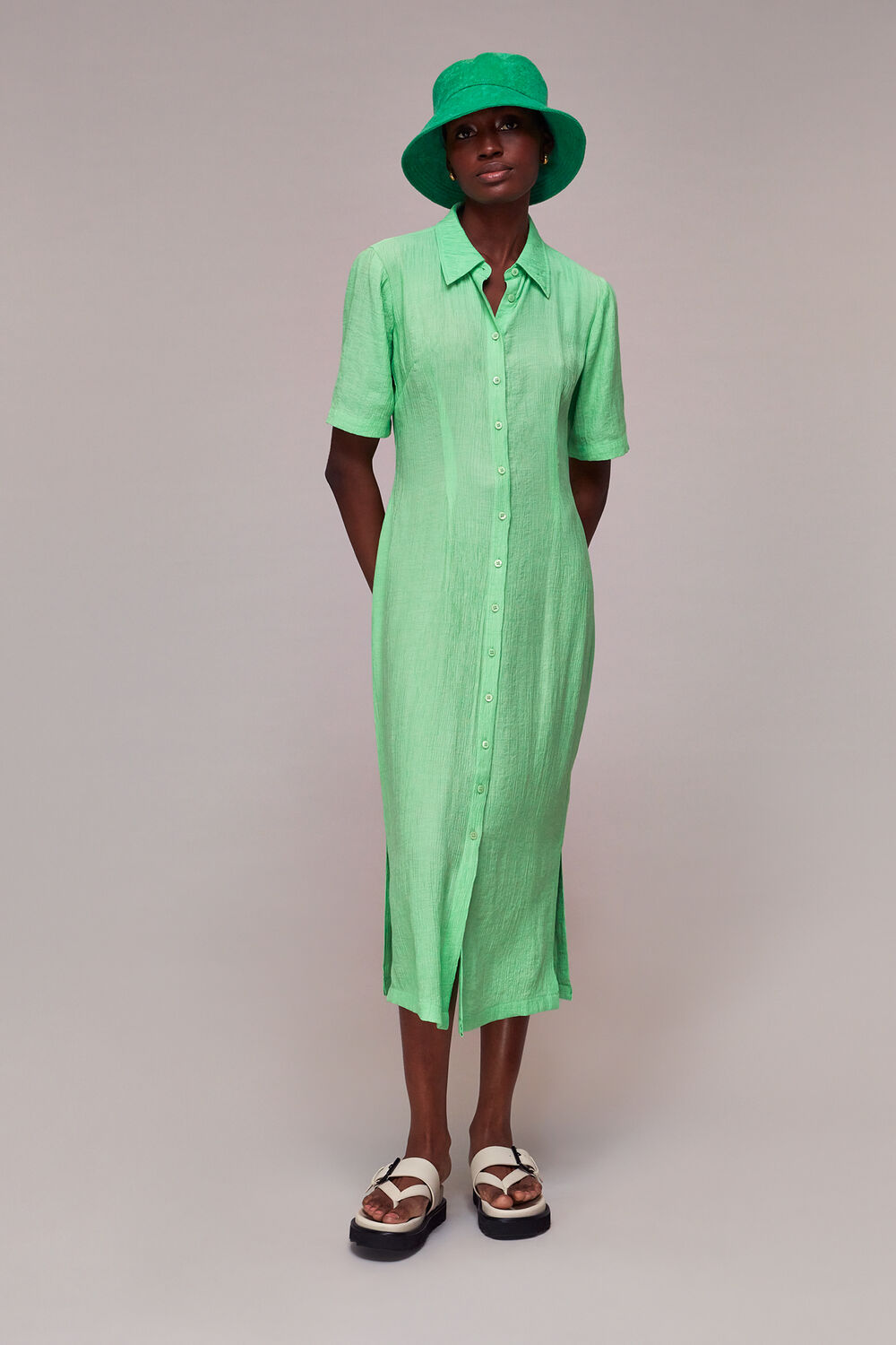 Lime Millie Plisse Shirt Dress