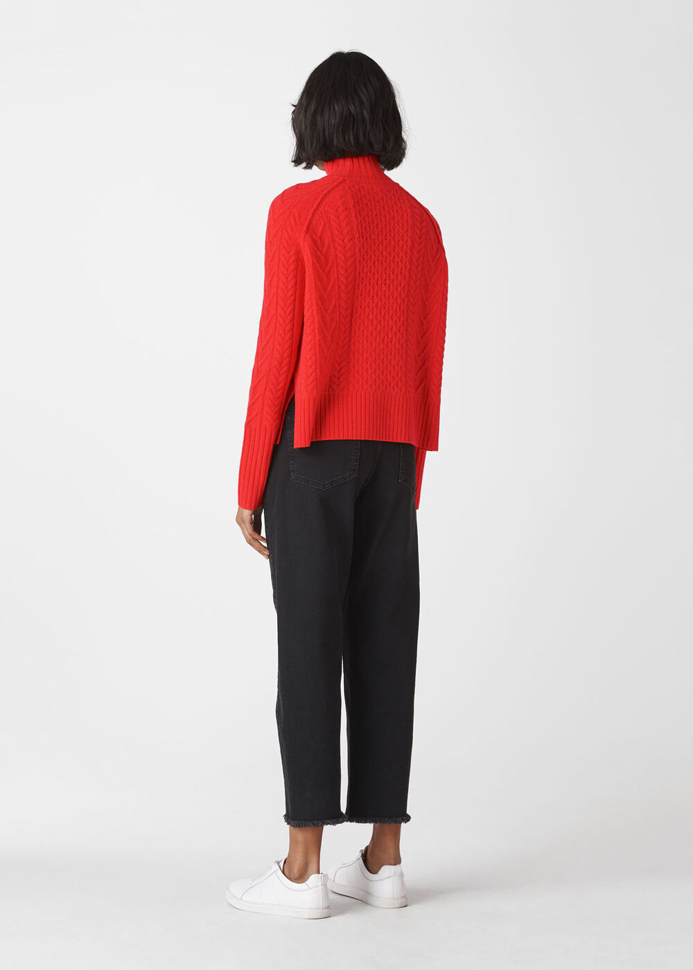 Cable Funnel Neck Wool Knit