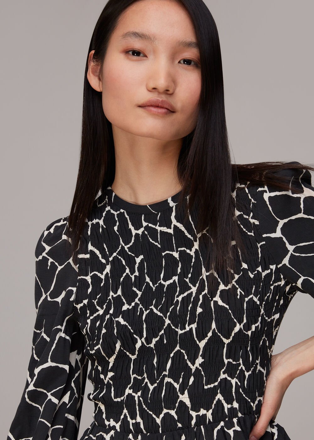 Giraffe Print Shirred Top