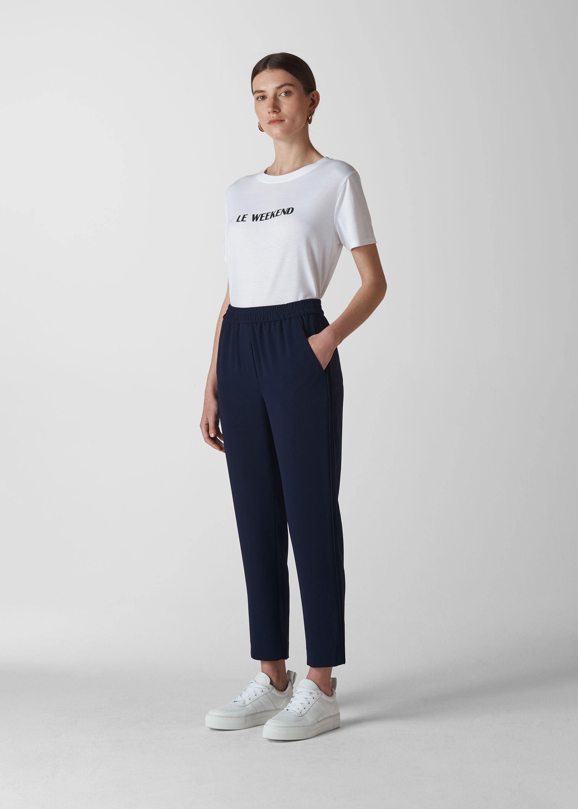 Tapered trousers with best sale side stripe