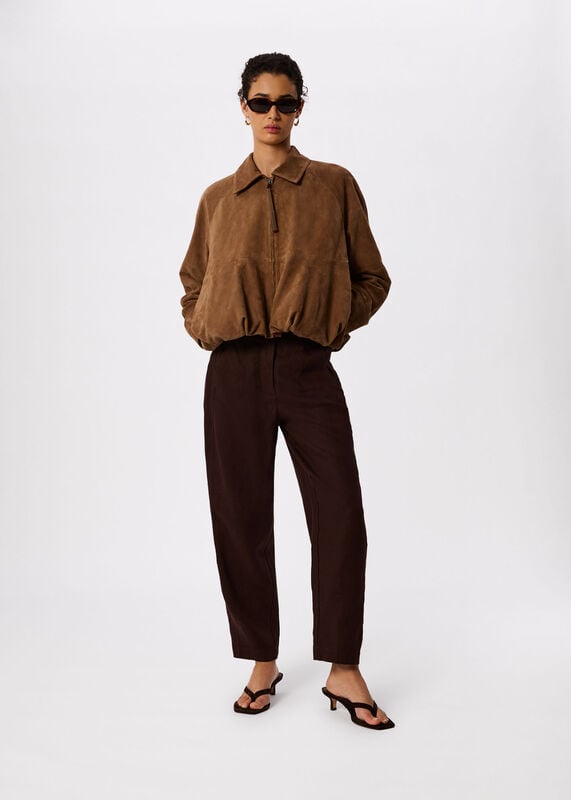 Brown Linen Barrel Leg Trouser